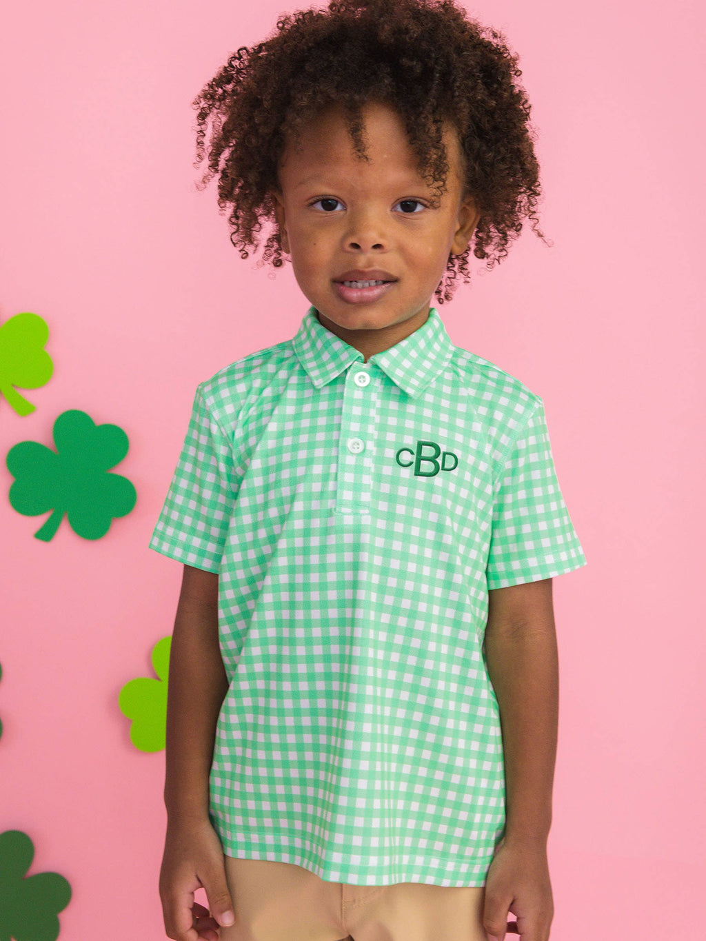 Boys Classic Spring Green Gingham Knit Short Sleeve Performance Polo