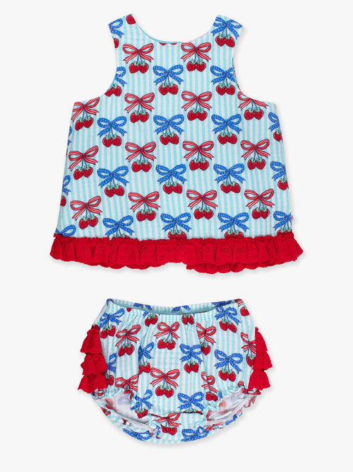 Baby Girls Berries & Bows Cotton Gauze Swing Top & Bloomer Set