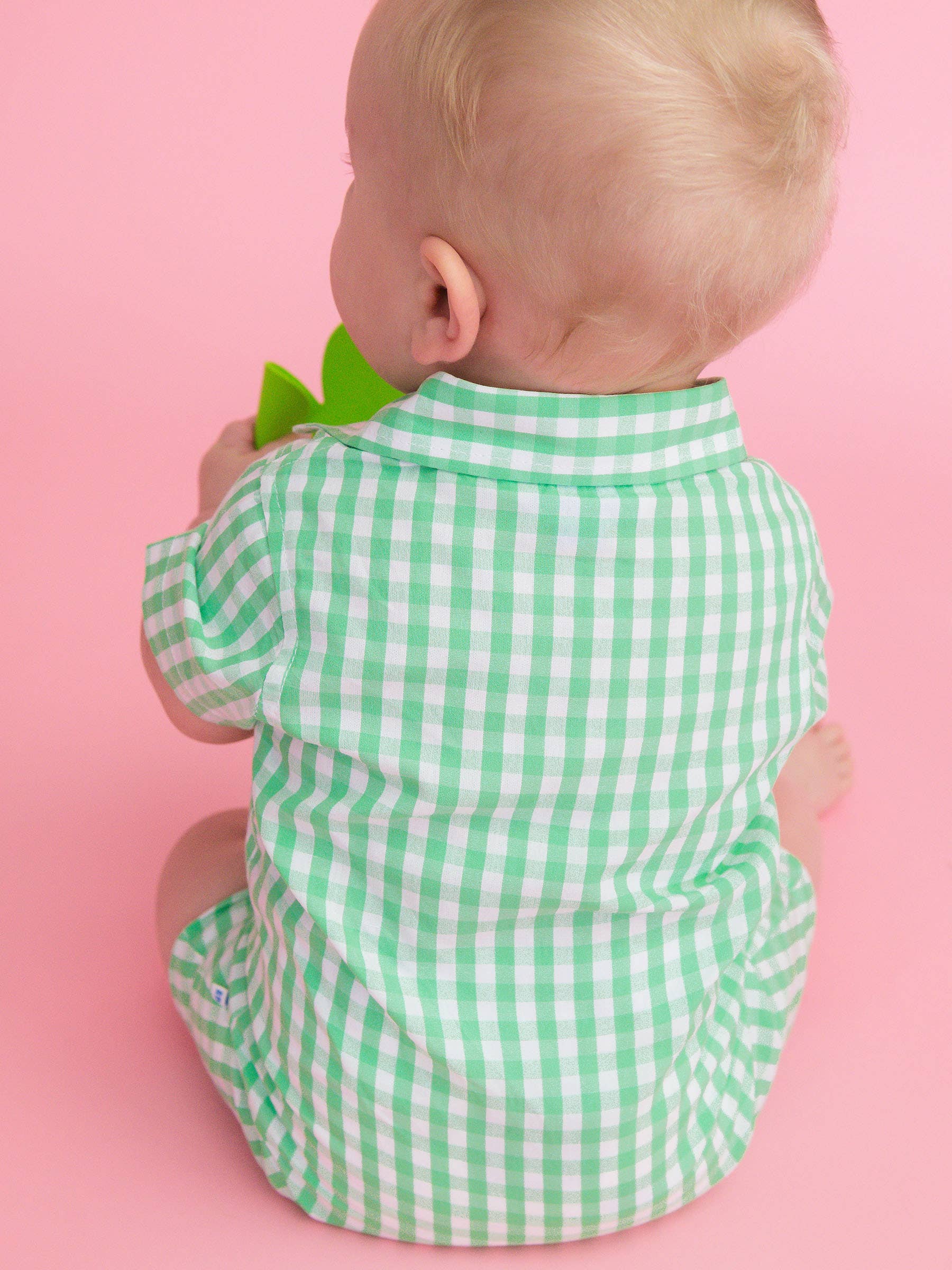 Baby Boys Classic Gingham Short Sleeve Woven Button-Up Romper