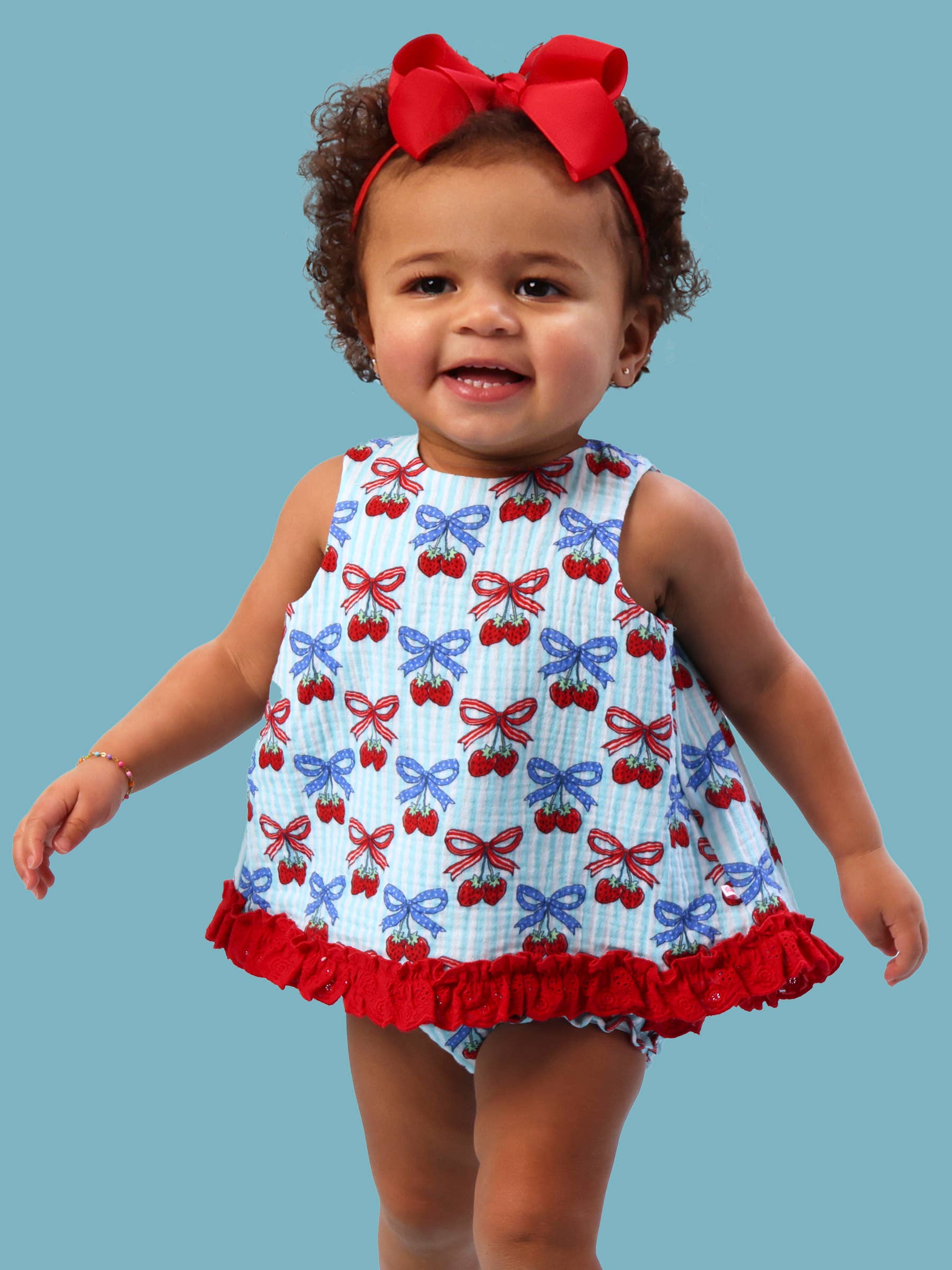 Baby Girls Berries & Bows Cotton Gauze Swing Top & Bloomer Set