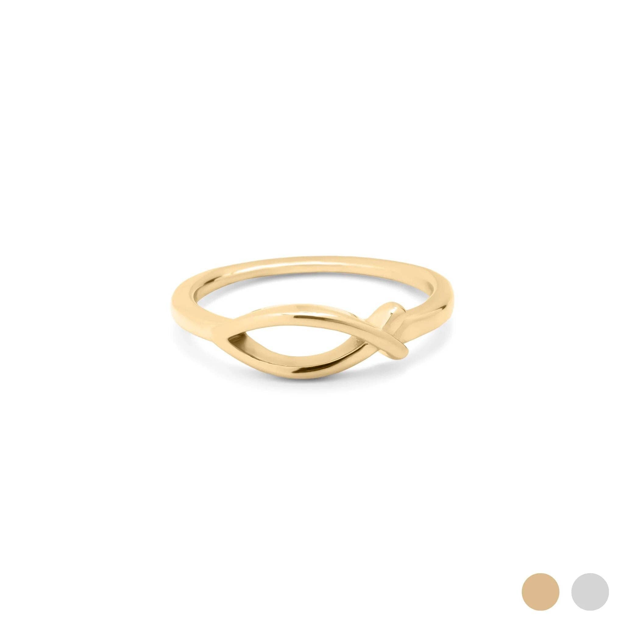 18K Gold PVD Stainless Steel Fish Stacking Ring: Gold / 8