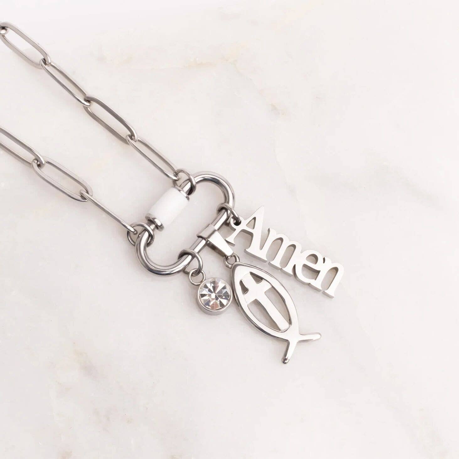 18K Gold PVD Stainless Steel Amen Word Charm: Gold