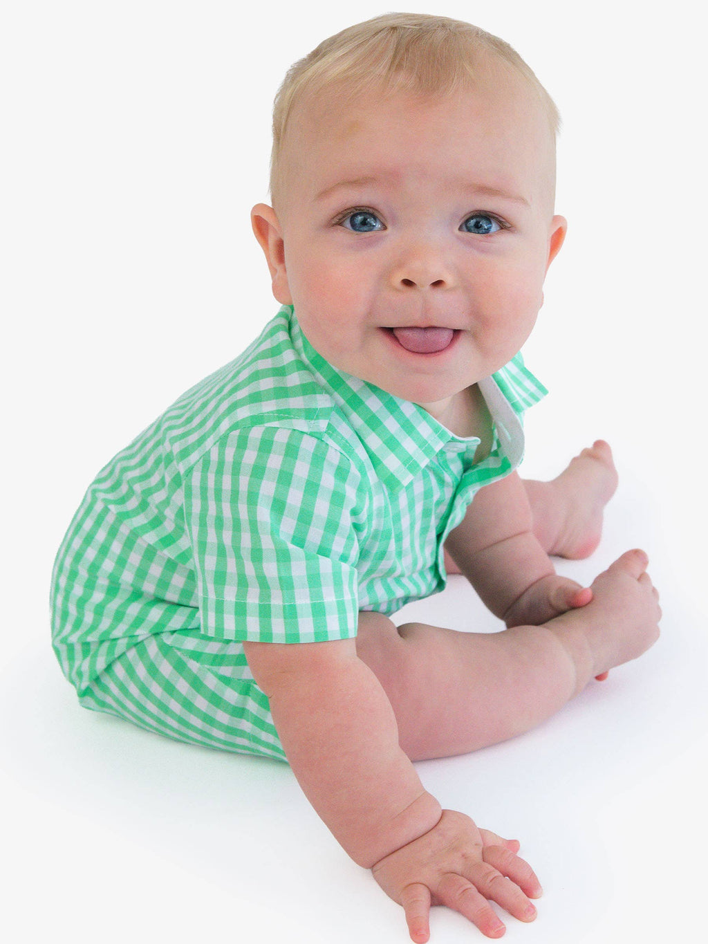 Baby Boys Classic Gingham Short Sleeve Woven Button-Up Romper