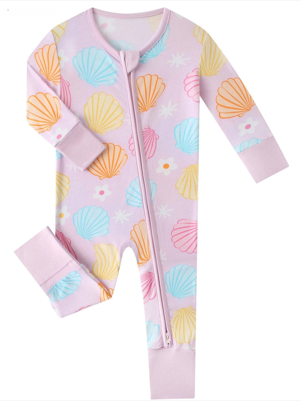 PoshTOT Colorful Seashell Bamboo Baby Convertible Zippy Romper: 6-12M