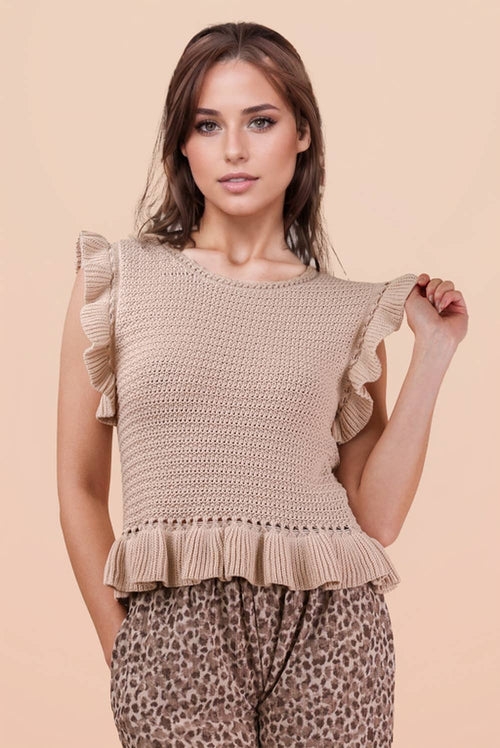 12W3640N-Ruffled Sweater Knit Top
