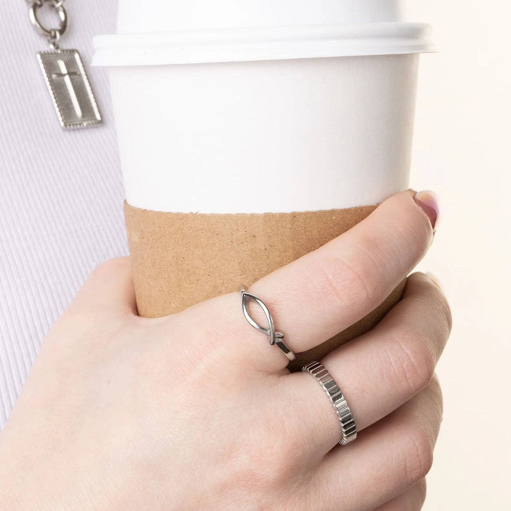 18K Gold PVD Stainless Steel Fish Stacking Ring: Gold / 8