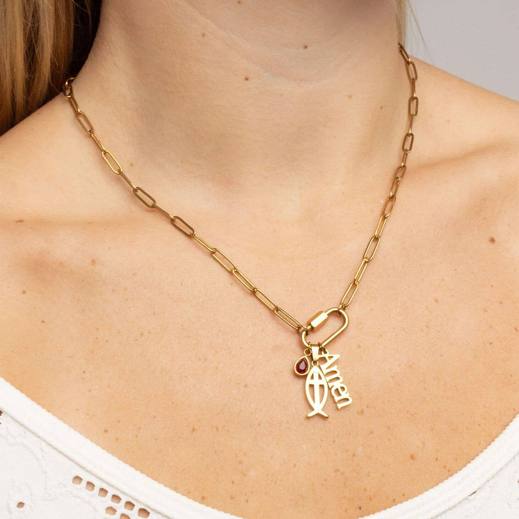 18K Gold PVD Stainless Steel Amen Word Charm: Gold