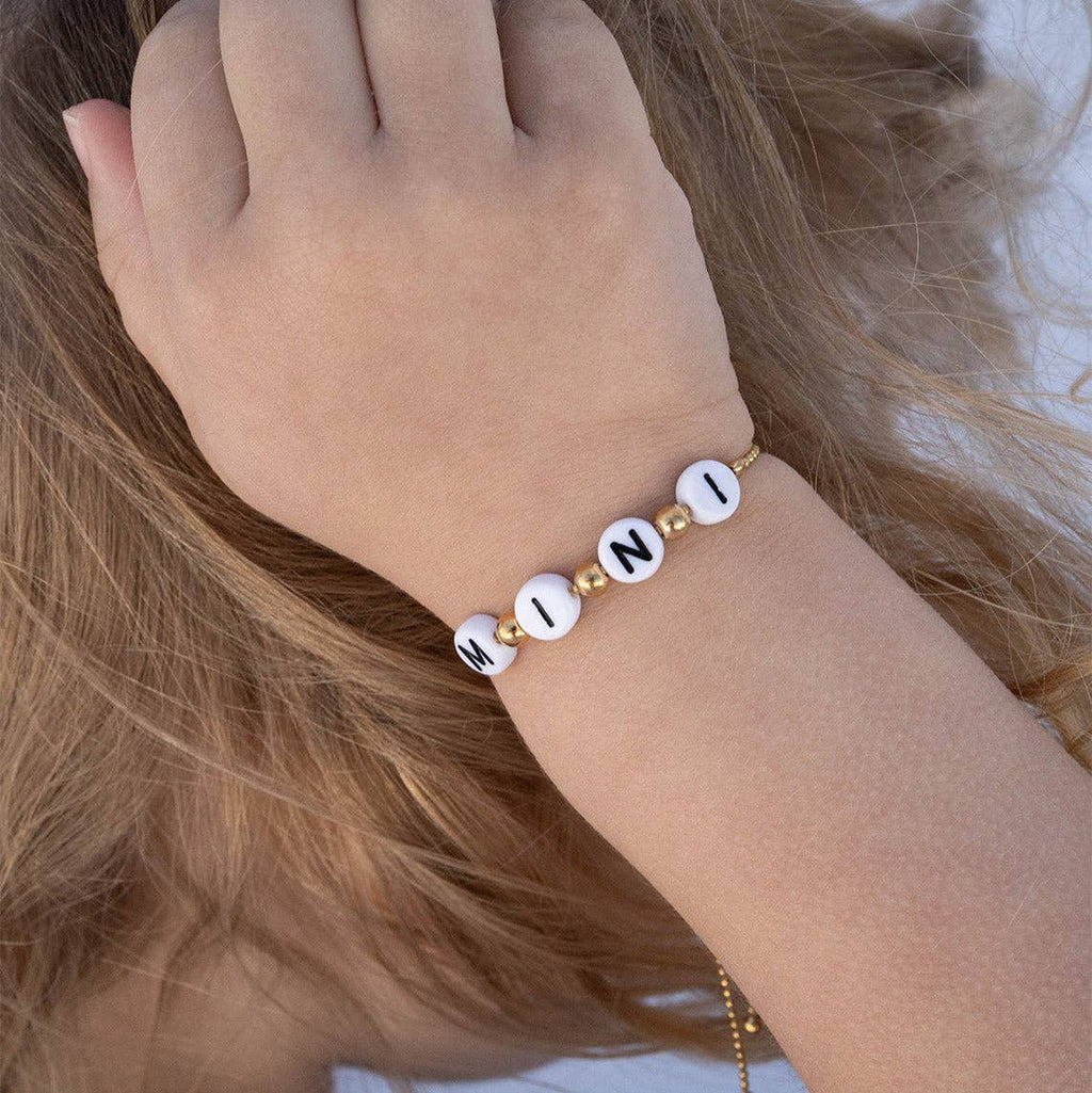 18K Gold PVD Stainless Steel "Mini" Beaded Charm Bracelet: Gold