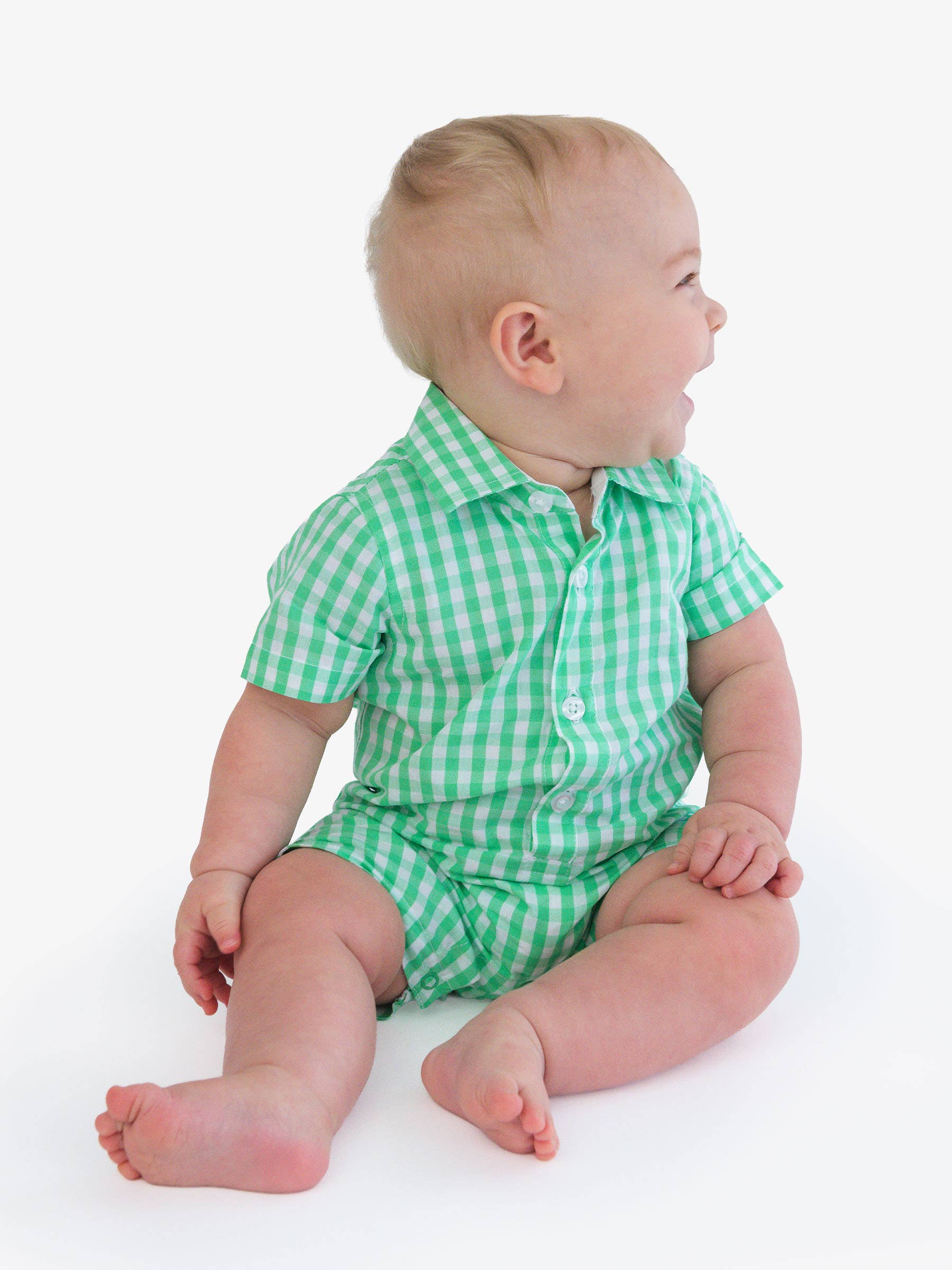 Baby Boys Classic Gingham Short Sleeve Woven Button-Up Romper