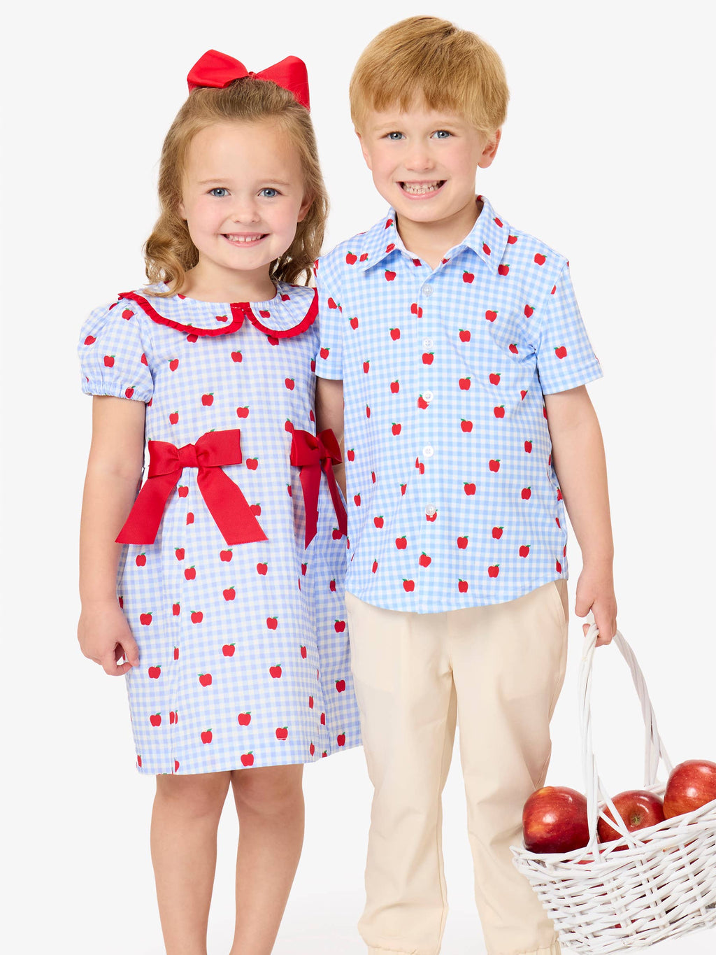 Boys Apple Orchard Gingham Knit Performance Short Sleeve Button Down Shirt