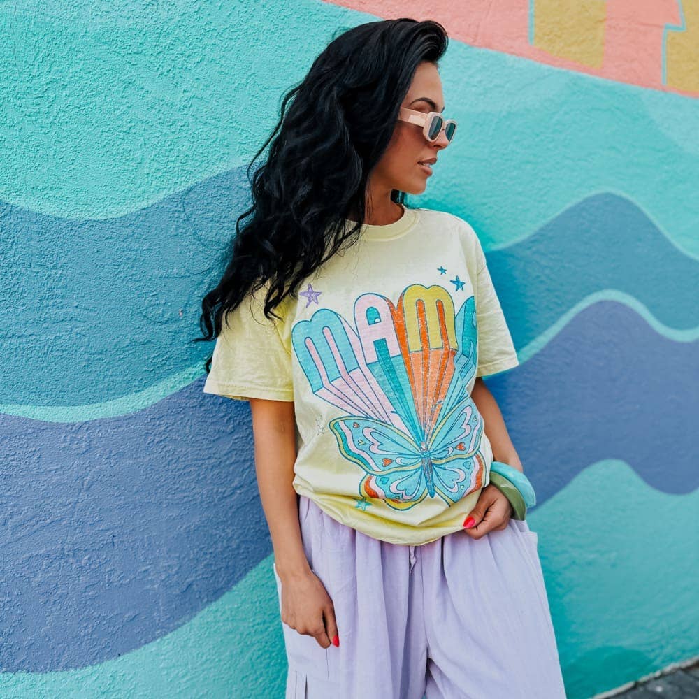 Butterfly Mama Tee: Banana / Medium