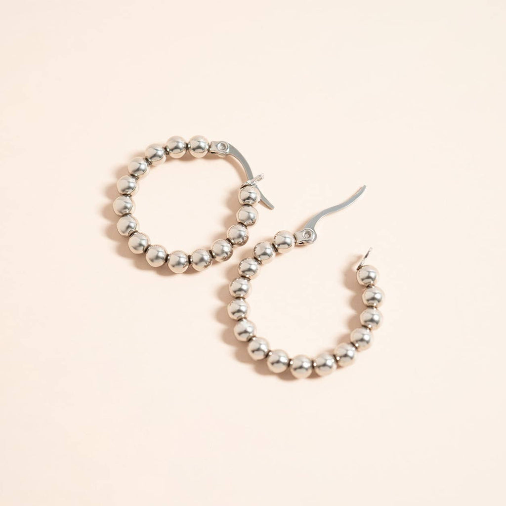 18K Gold PVD Stainless Steel Circle Ball Hoop Earrings : Stainless