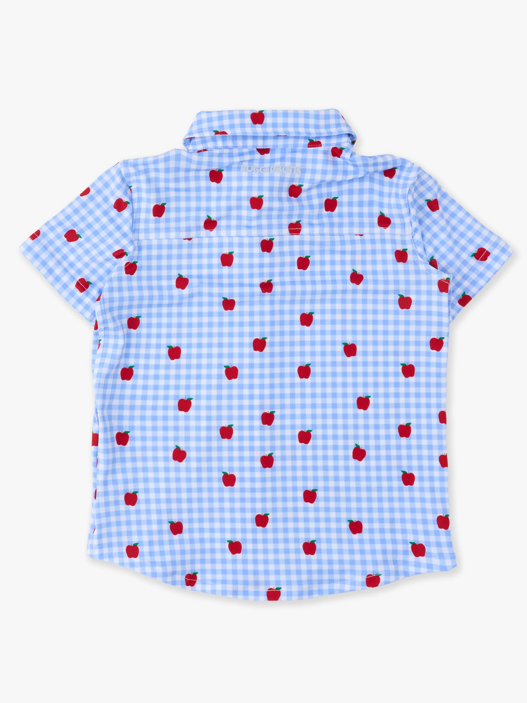 Boys Apple Orchard Gingham Knit Performance Short Sleeve Button Down Shirt