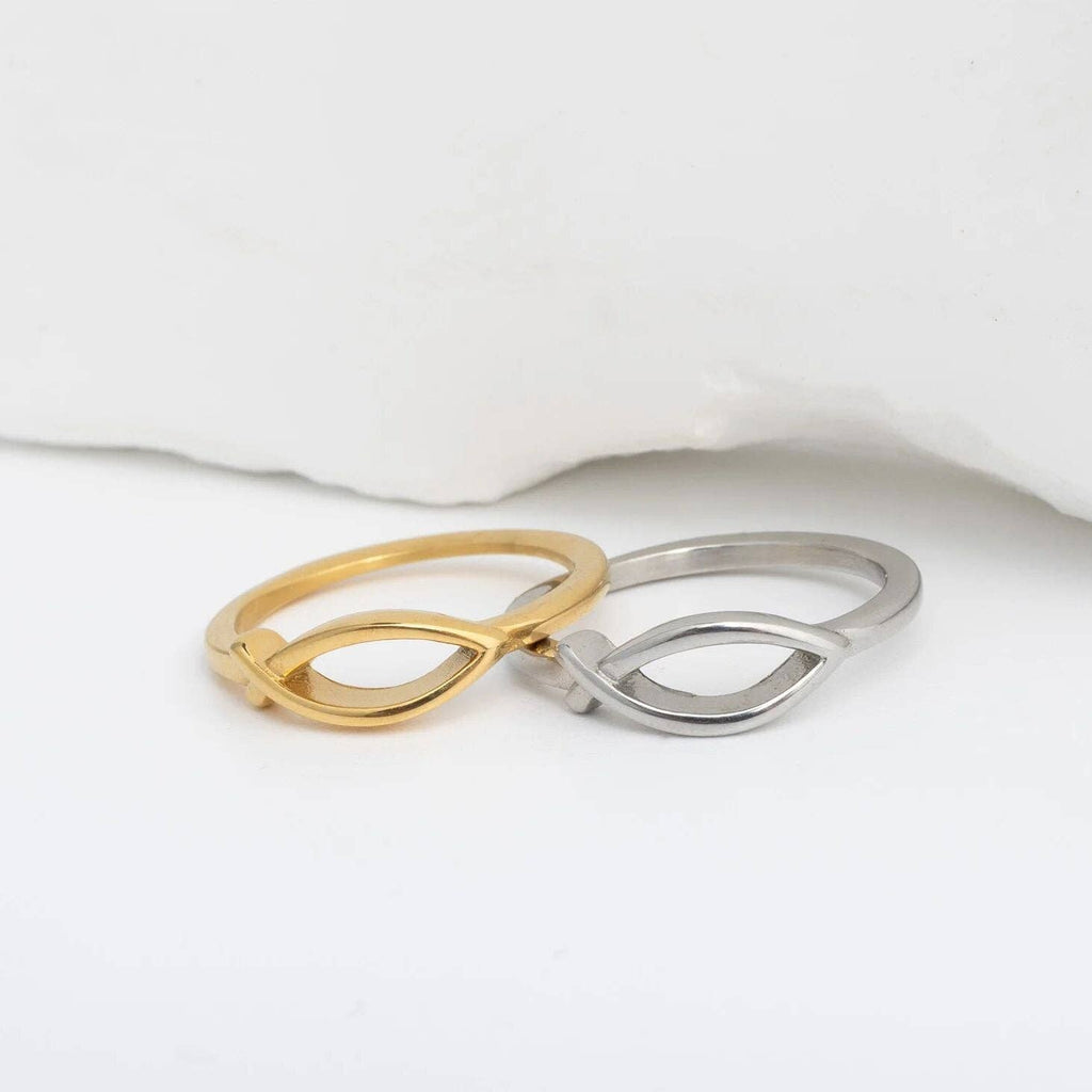 18K Gold PVD Stainless Steel Fish Stacking Ring: Gold / 6