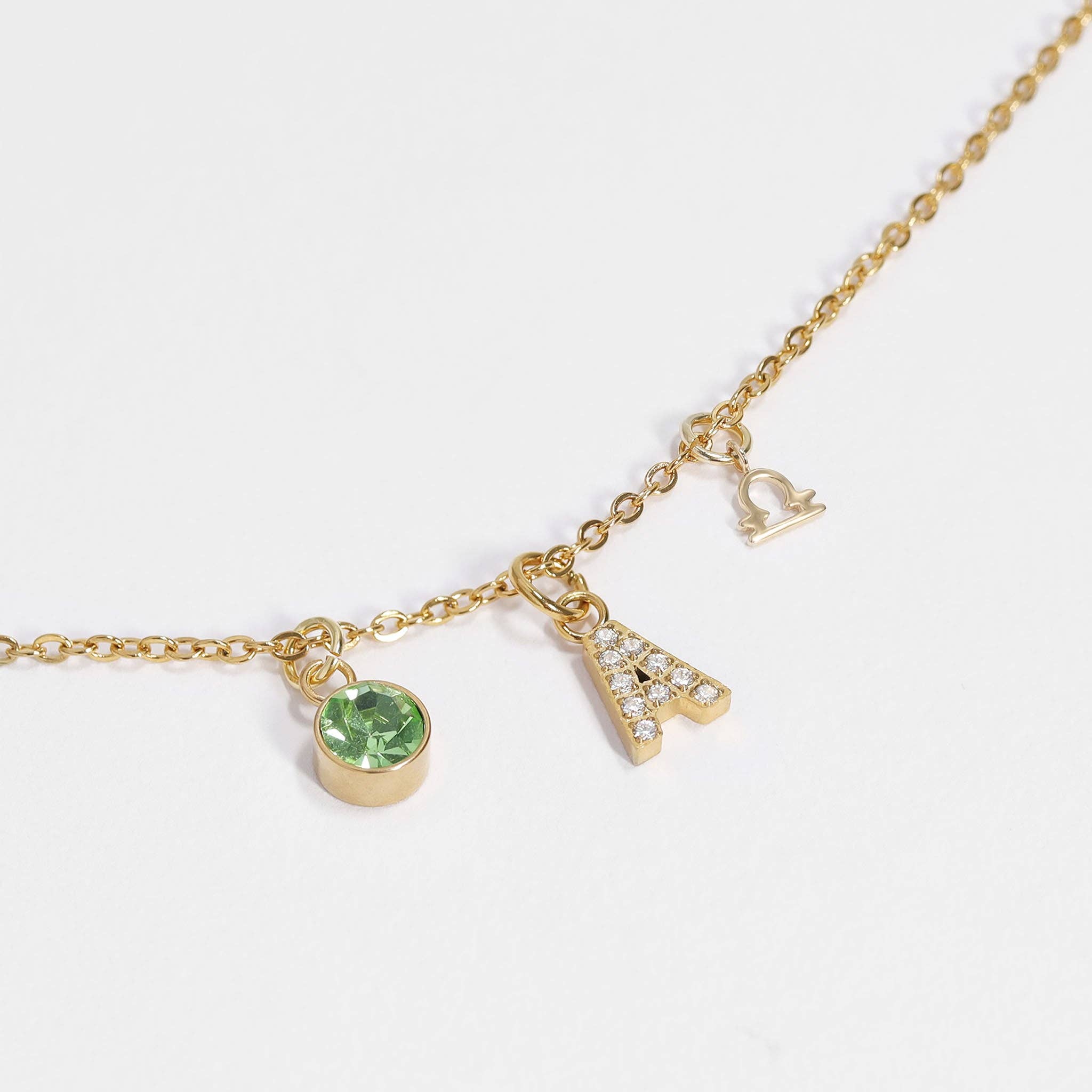 18K Gold PVD Cubic Zirconia Birthstone Charm: August/Peridot