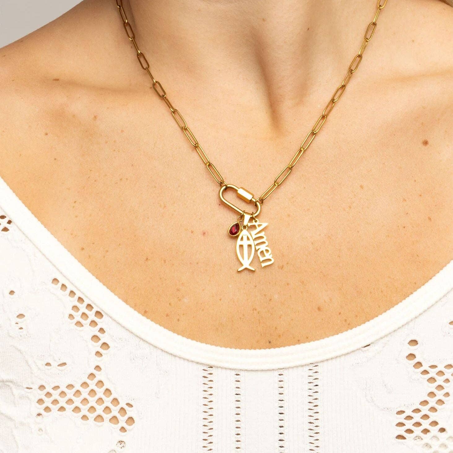 18K Gold PVD Stainless Steel Amen Word Charm: Gold