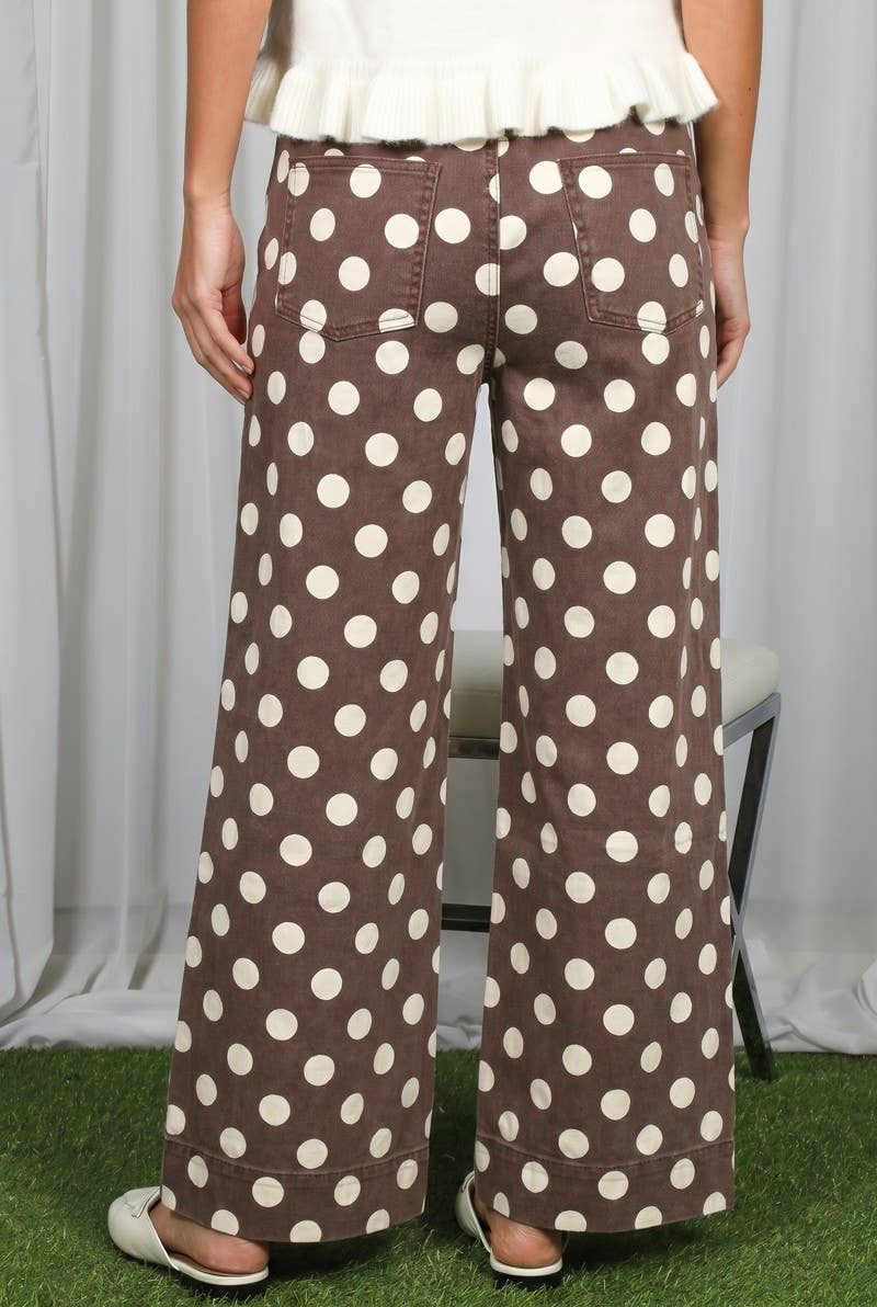 Polka Dot Straight Leg Cotton Denim Span Pants VP83369B