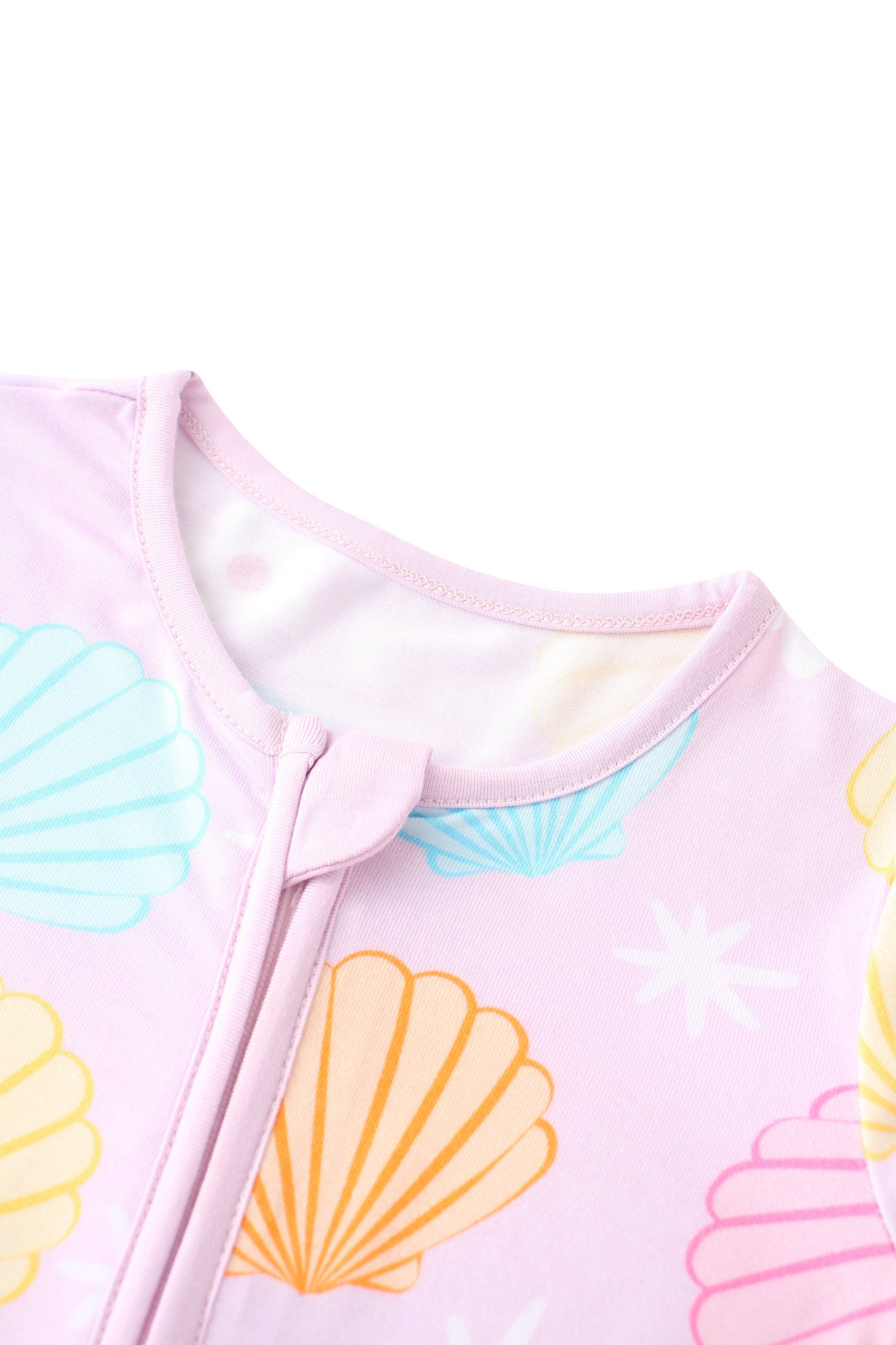 PoshTOT Colorful Seashell Bamboo Baby Convertible Zippy Romper: 6-12M