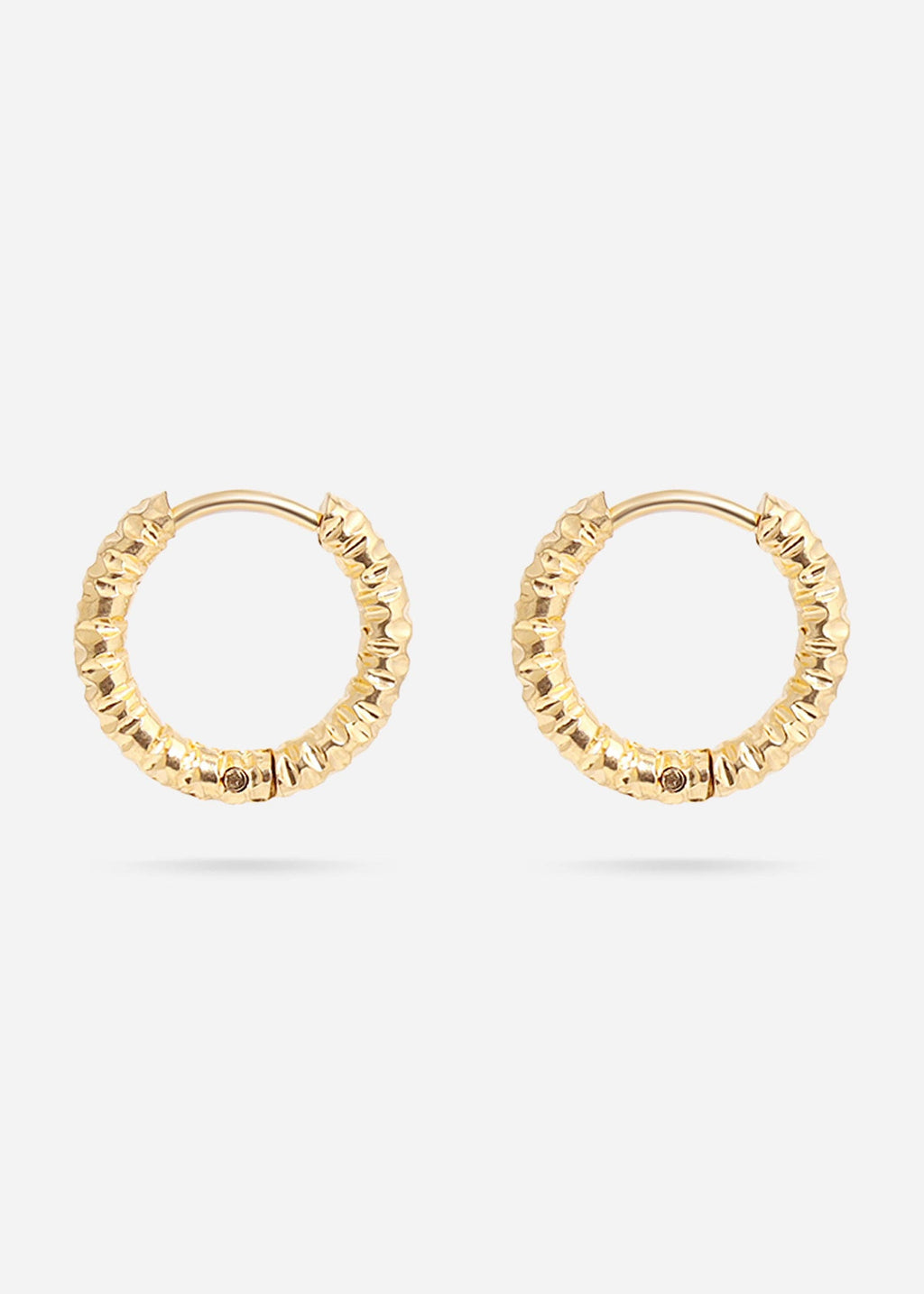 18K Gold PVD Stainless Steel Textured Huggie Hoop Earrings / ERJ0012: Gold / 15mm