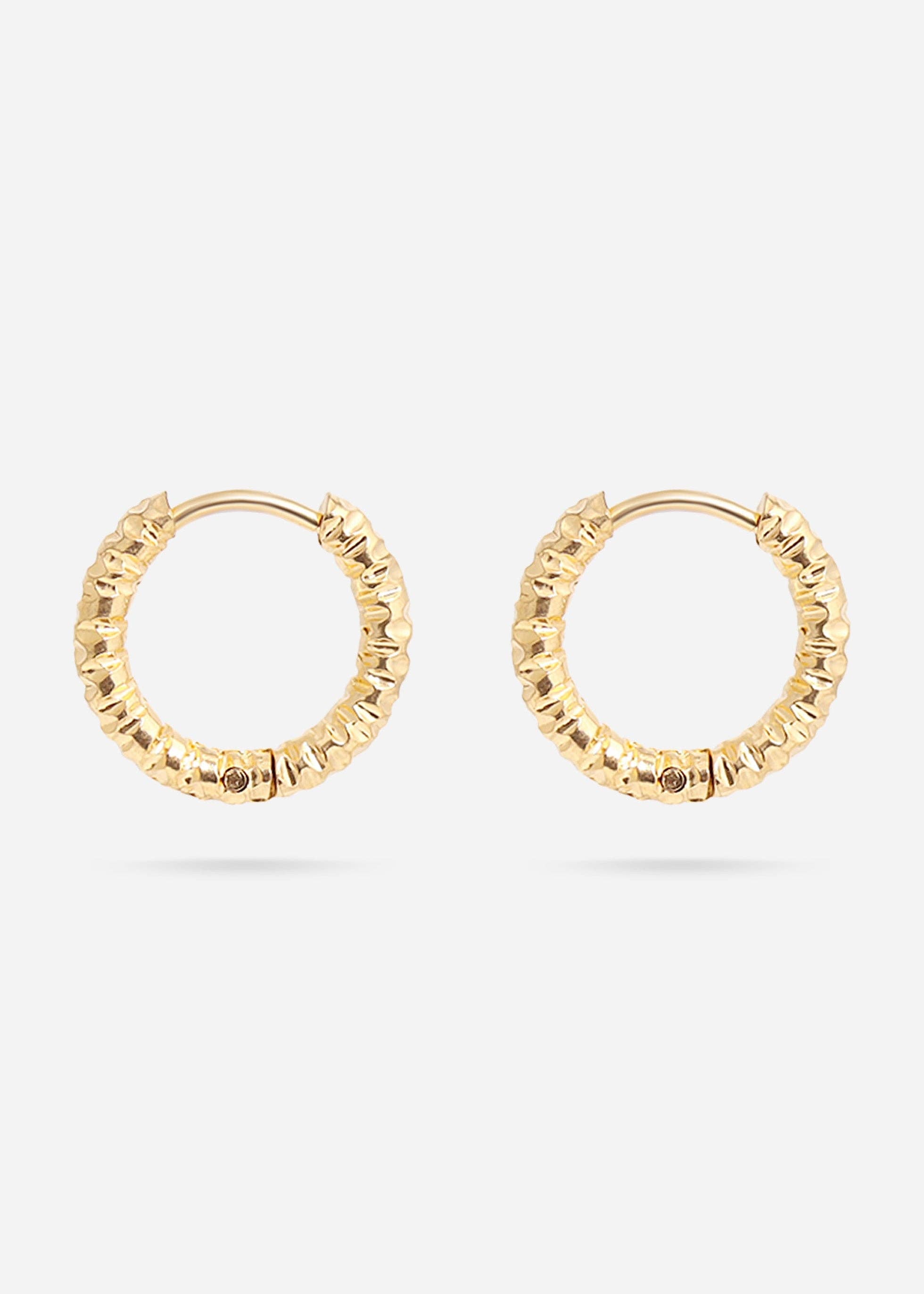 18K Gold PVD Stainless Steel Textured Huggie Hoop Earrings / ERJ0012: Gold / 15mm