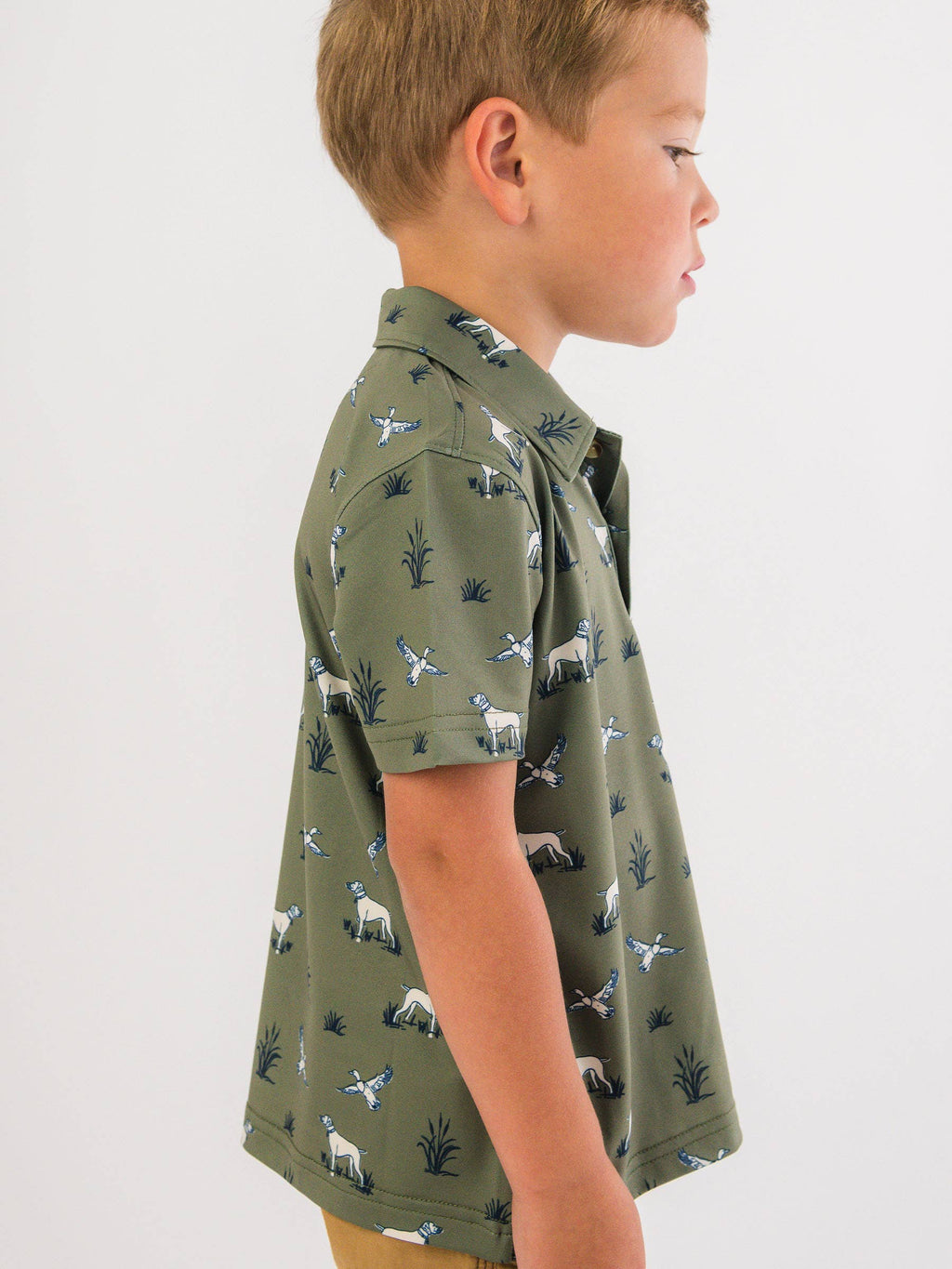 Boys Pond Pups Hunting Dog Knit Short Sleeve Performance Polo