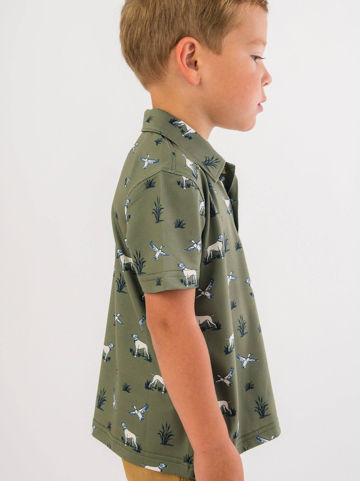 Boys Pond Pups Hunting Dog Knit Short Sleeve Performance Polo