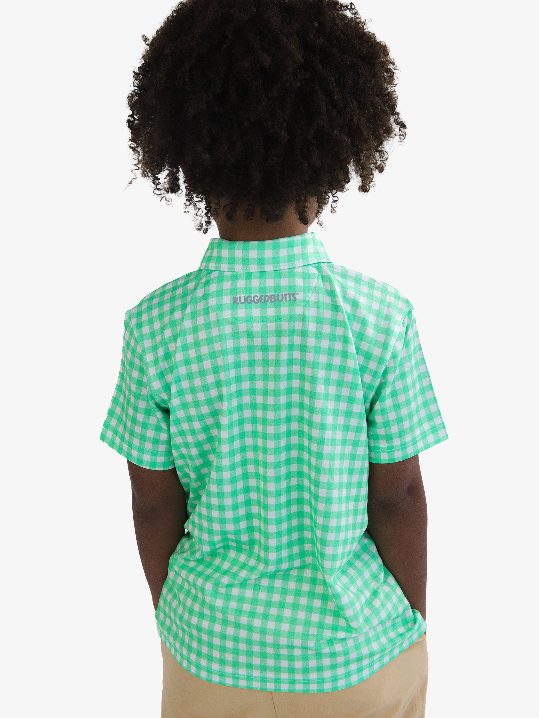 Boys Classic Spring Green Gingham Knit Short Sleeve Performance Polo