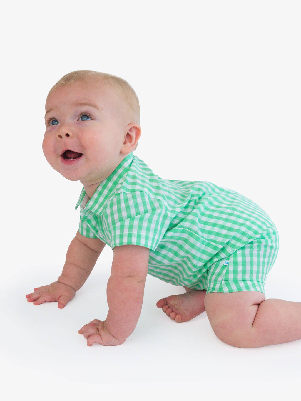 Baby Boys Classic Gingham Short Sleeve Woven Button-Up Romper