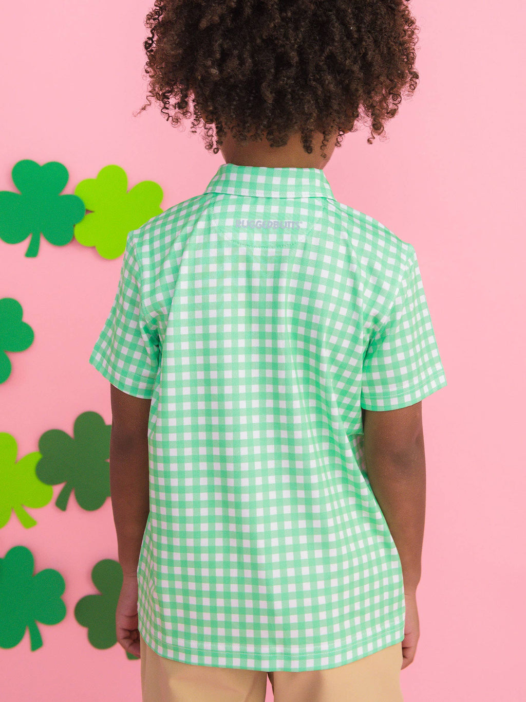 Boys Classic Spring Green Gingham Knit Short Sleeve Performance Polo