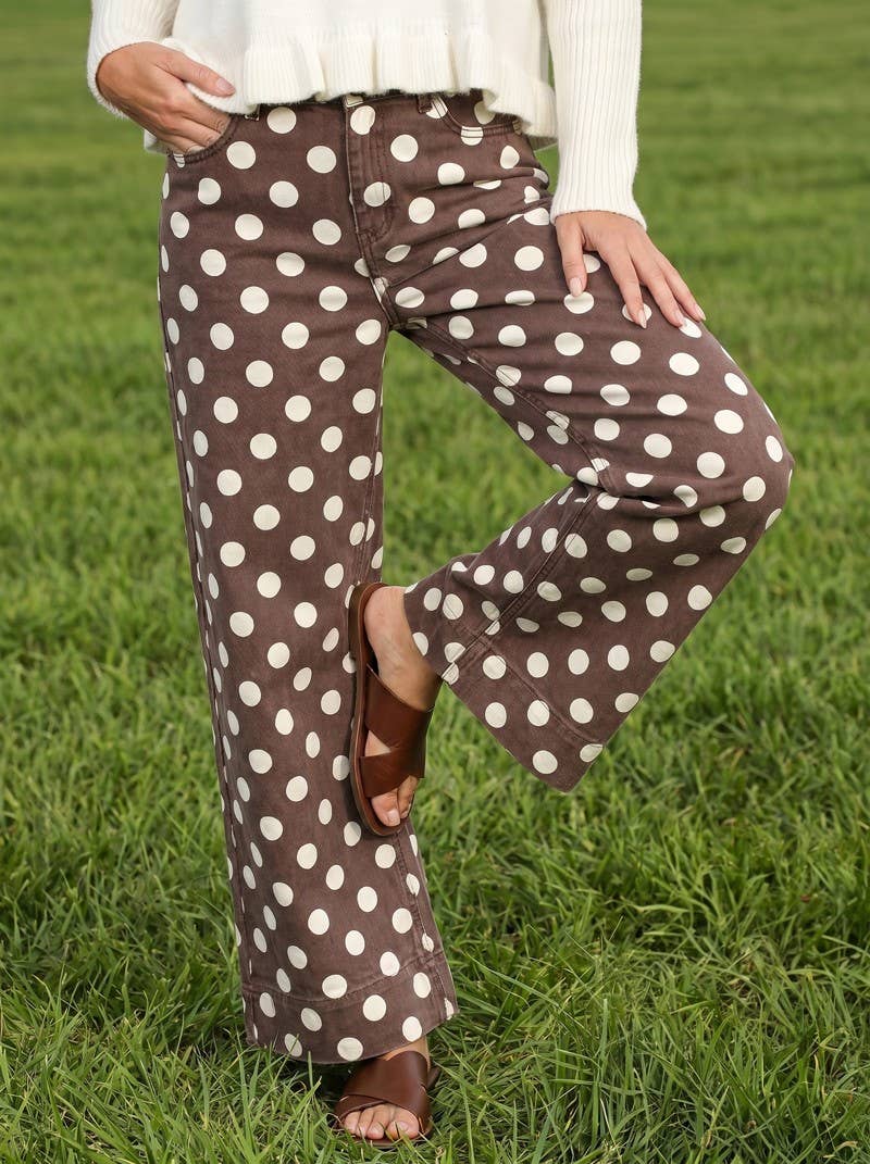 Polka Dot Straight Leg Cotton Denim Span Pants VP83369B
