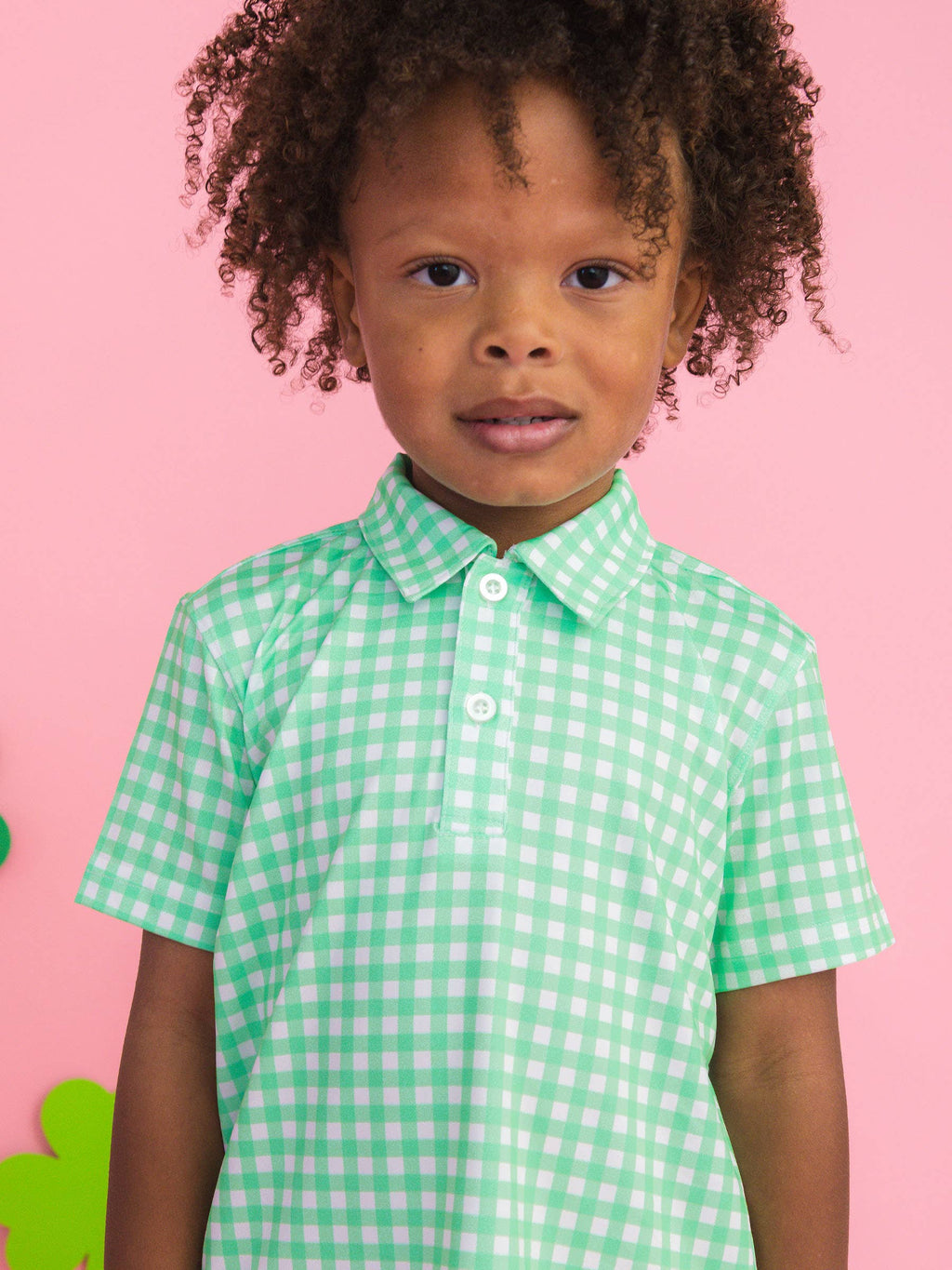 Boys Classic Spring Green Gingham Knit Short Sleeve Performance Polo