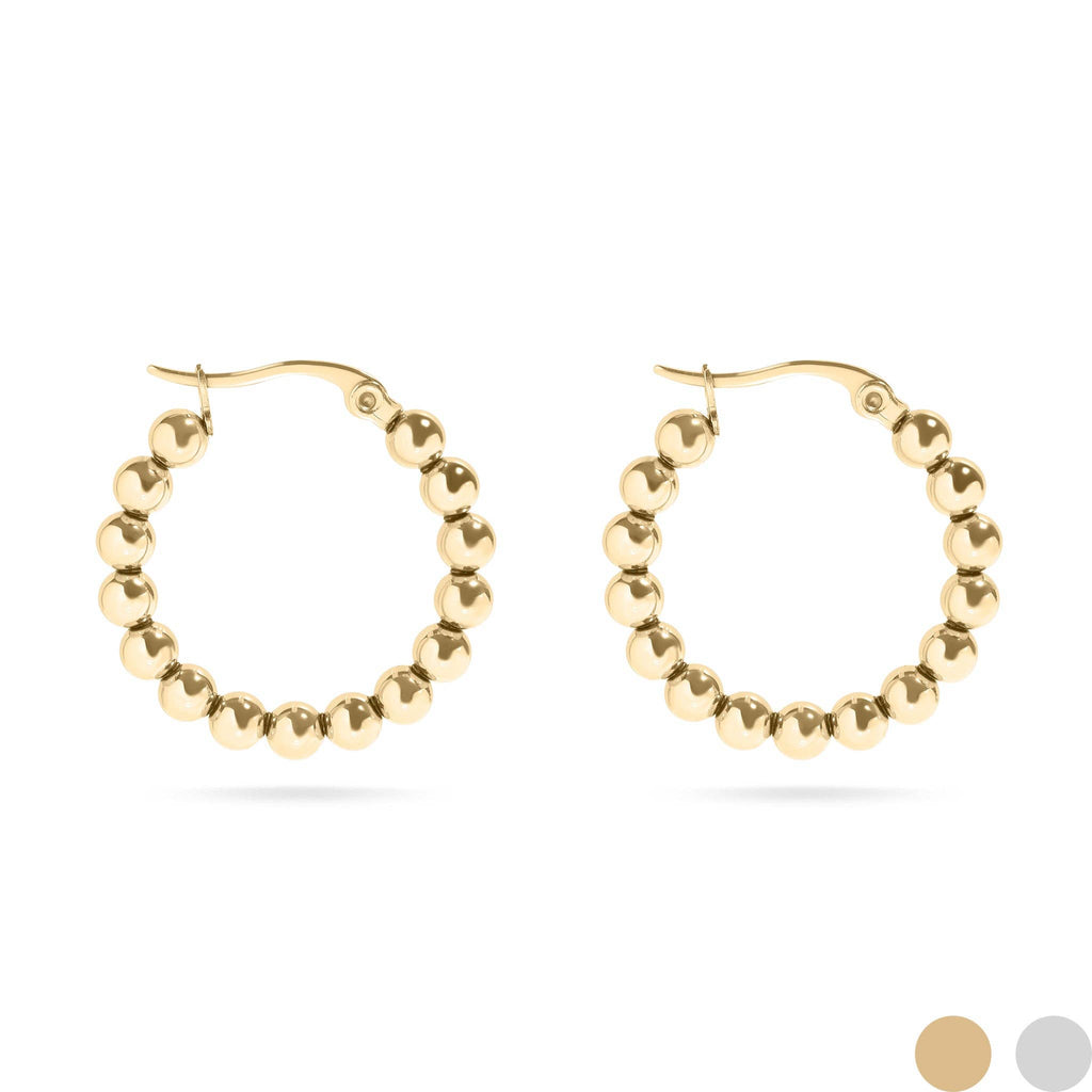 18K Gold PVD Stainless Steel Circle Ball Hoop Earrings : Stainless