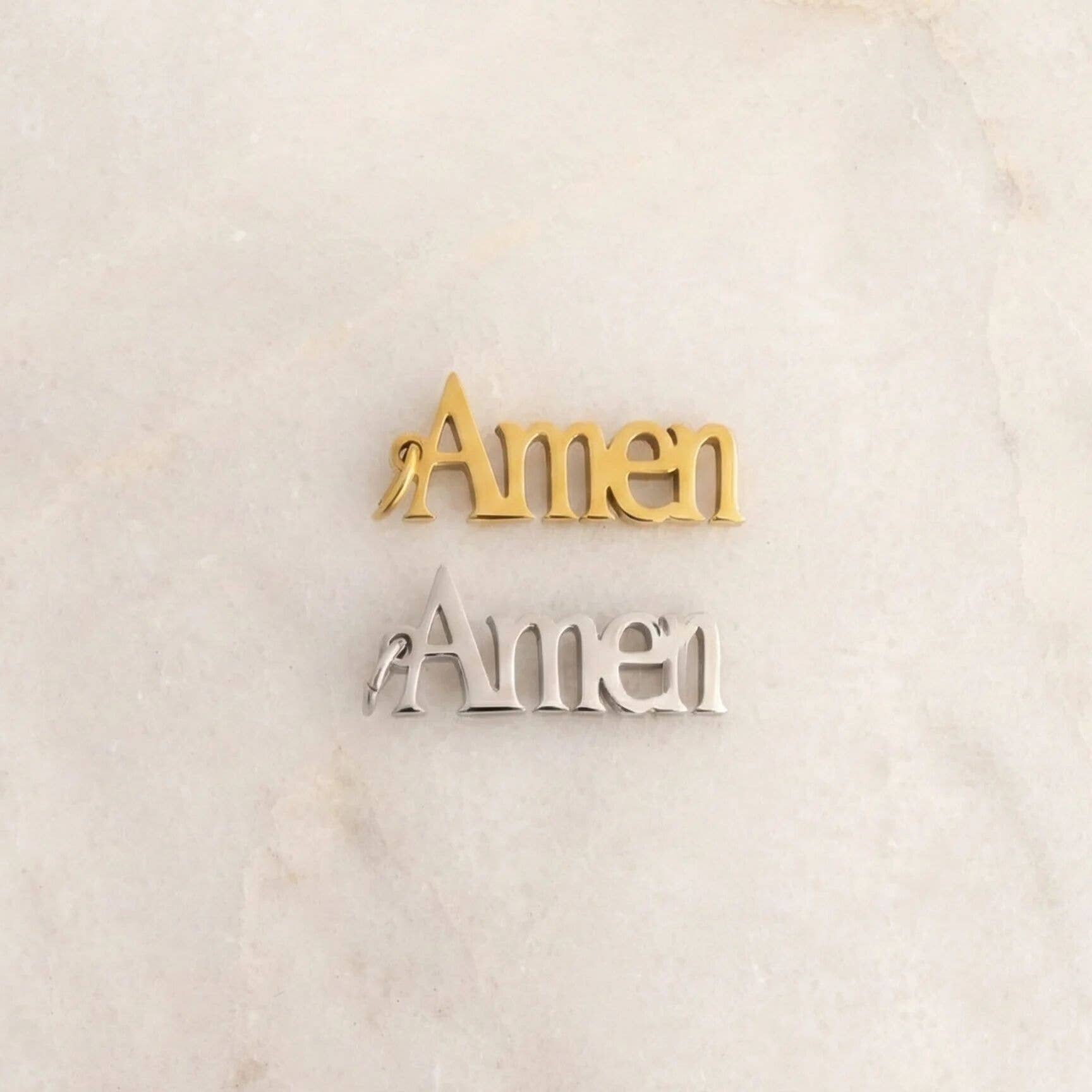 18K Gold PVD Stainless Steel Amen Word Charm: Gold
