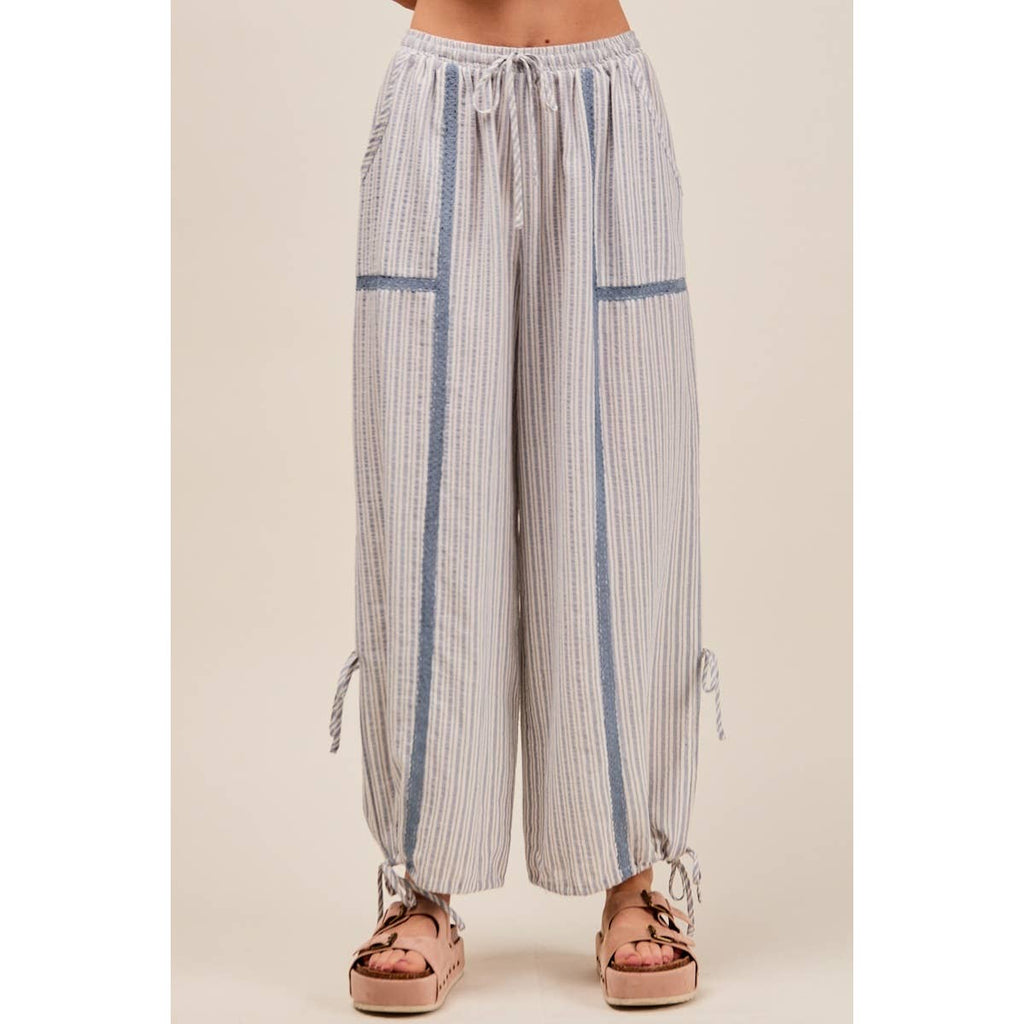 LIGHTWEIGHT MULTI STRIPE JOGGER PANTS WITH SIDE SLITS WITH T