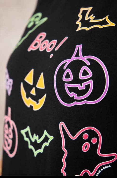 Neon Elements on Puff Sleeve Tee, Black