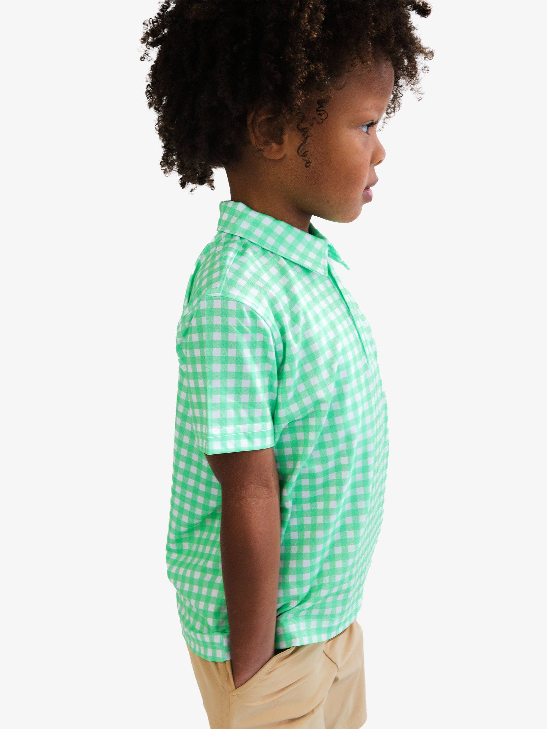 Boys Classic Spring Green Gingham Knit Short Sleeve Performance Polo