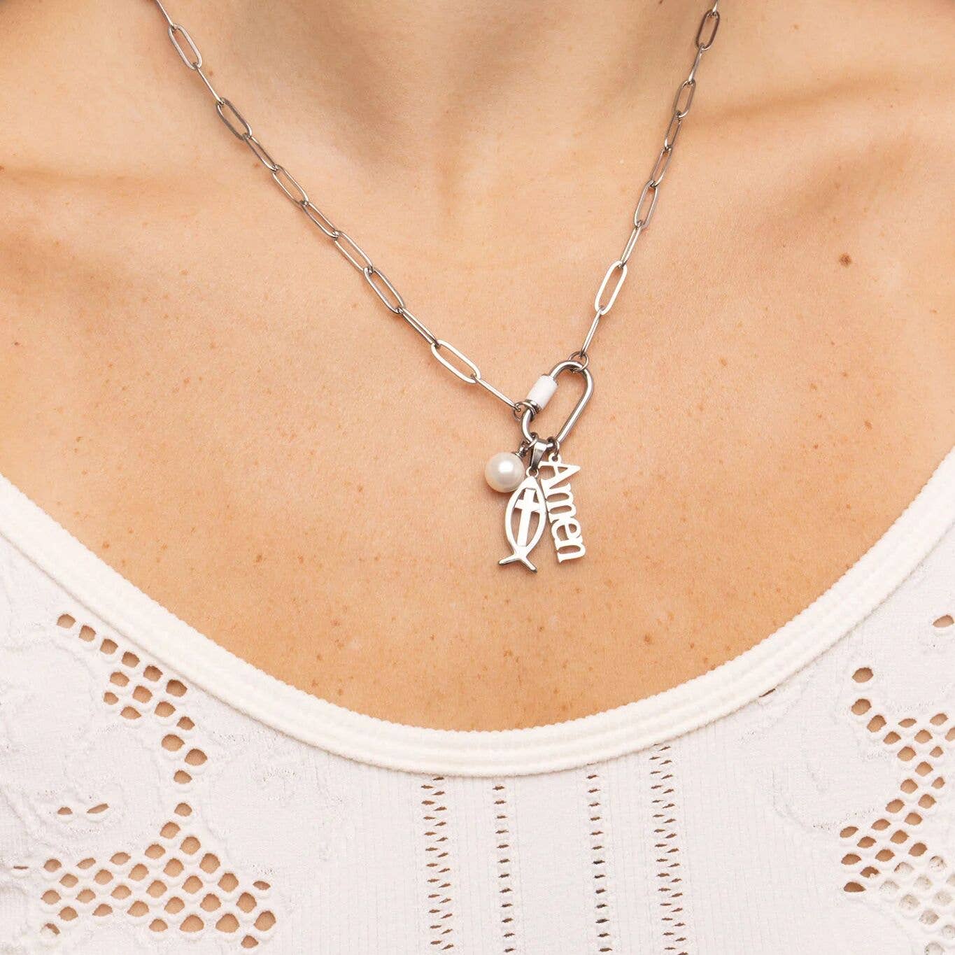 18K Gold PVD Stainless Steel Amen Word Charm: Gold