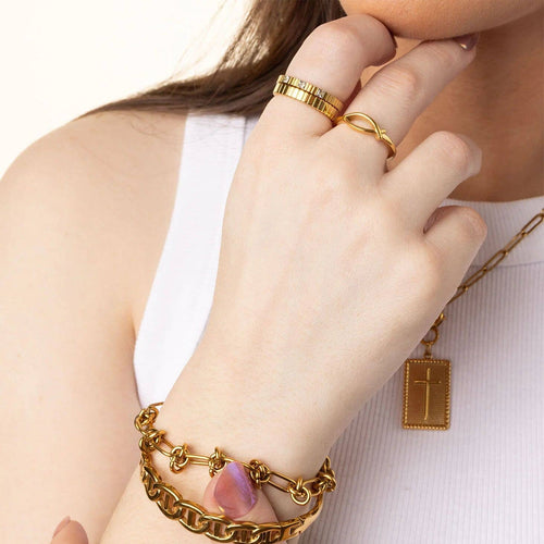 18K Gold PVD Stainless Steel Fish Stacking Ring: Gold / 7