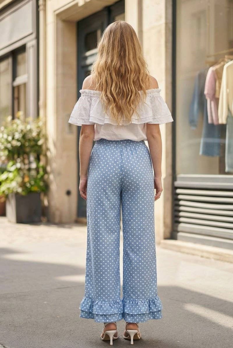 Polka Dot Casual Ruffle Hem Cropped Pants VP83379