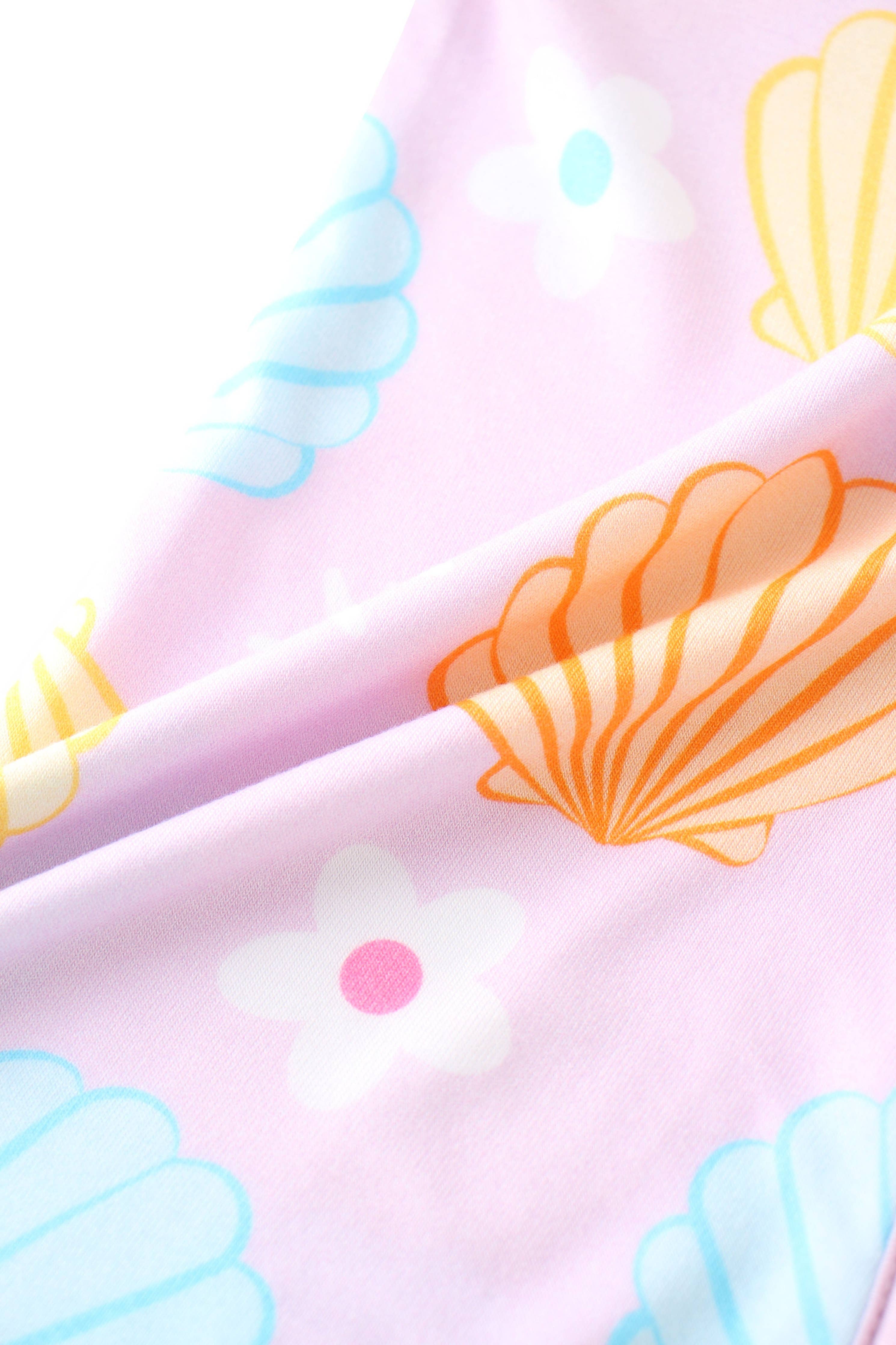 PoshTOT Colorful Seashell Bamboo Baby Convertible Zippy Romper: 6-12M