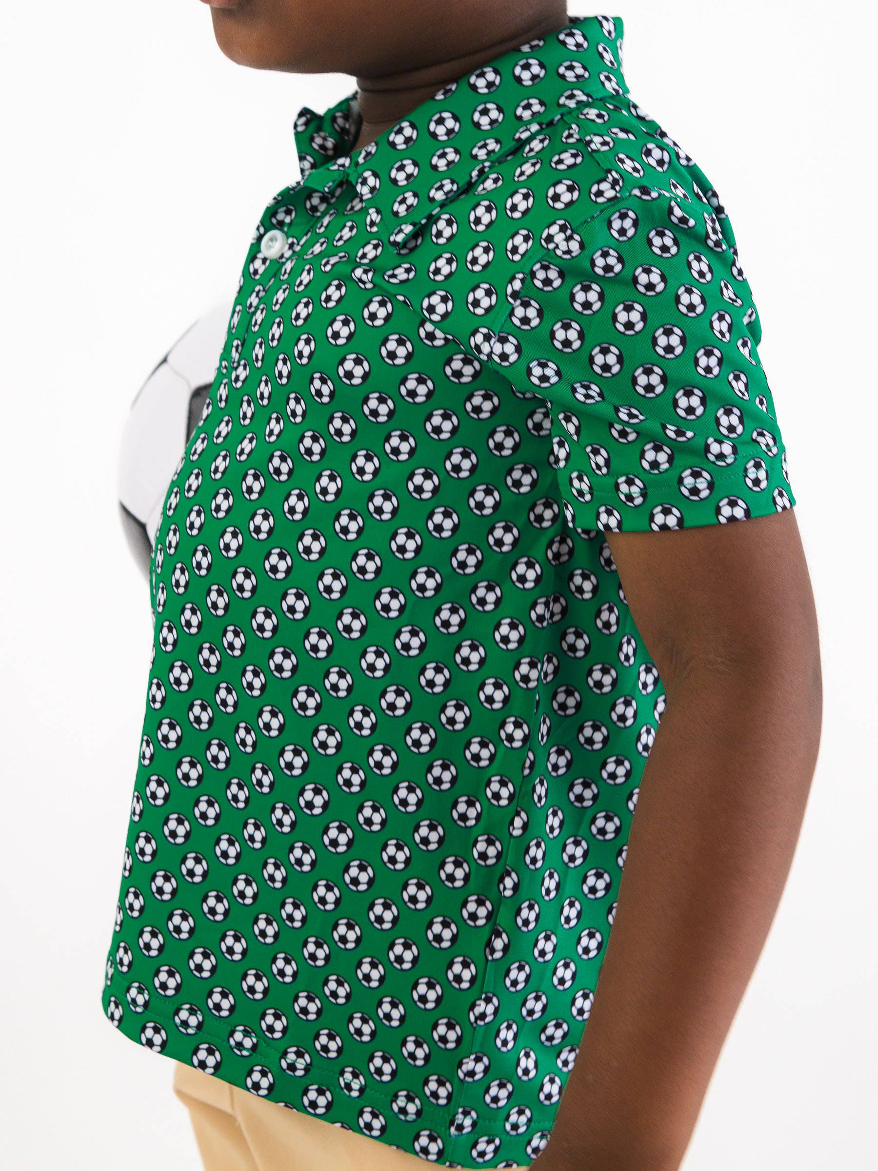 Boys Soccer Mania Knit Short Sleeve Performance Polo: Green / 5