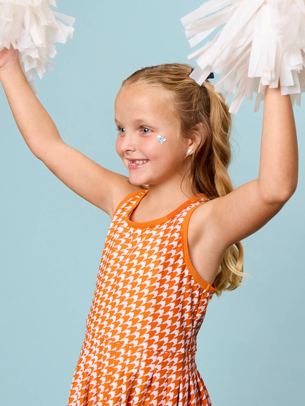Girls Varsity Orange Houndstooth Pleated Skirt Active Dress & Bike Short Set