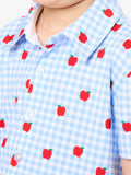 Boys Apple Orchard Gingham Knit Performance Short Sleeve Button Down Shirt