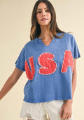 PREORDER- Mineral Washed USA Patched Knit Top