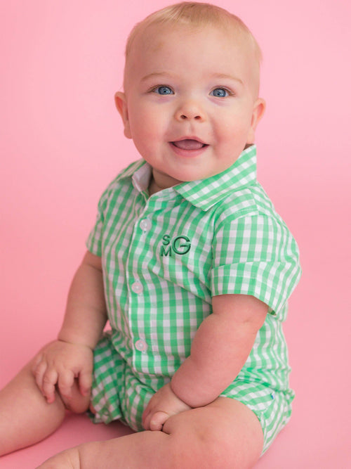 Baby Boys Classic Gingham Short Sleeve Woven Button-Up Romper