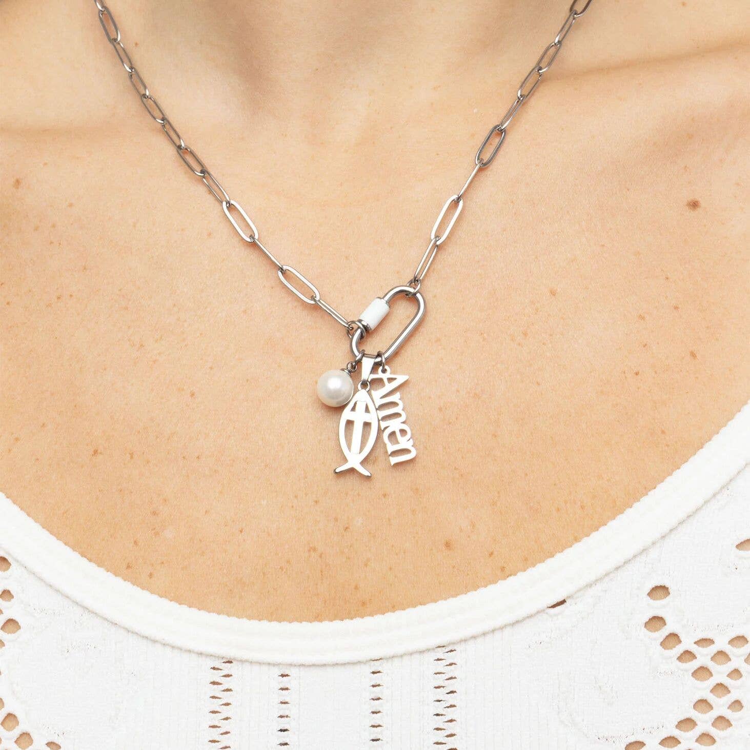 18K Gold PVD Stainless Steel Amen Word Charm: Gold