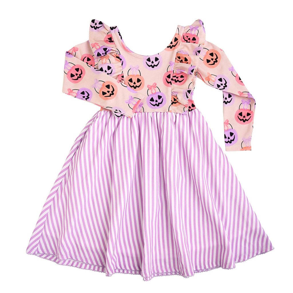 Emmy RUFFLE LONG SLEEVE DRESS Halloween Pumpkins Kids Outfit