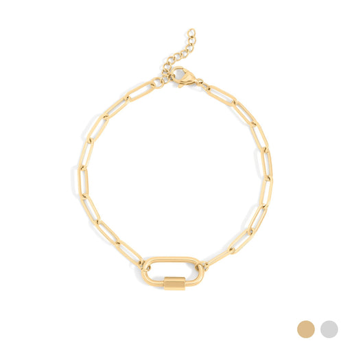 18K Gold PVD Stainless Steel Paperclip Carabiner Bracelet: Stainless