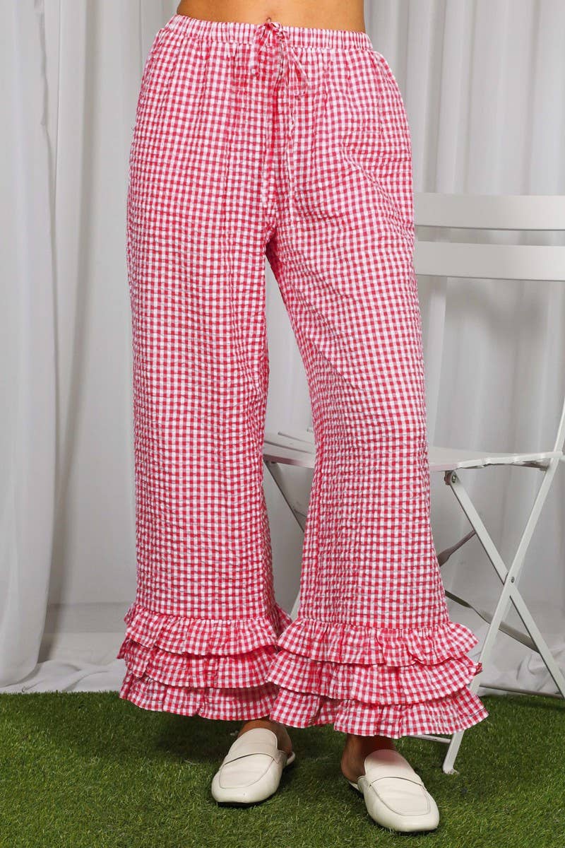 Gingham Layered Ruffle Hem Cropped Pants VP83333A