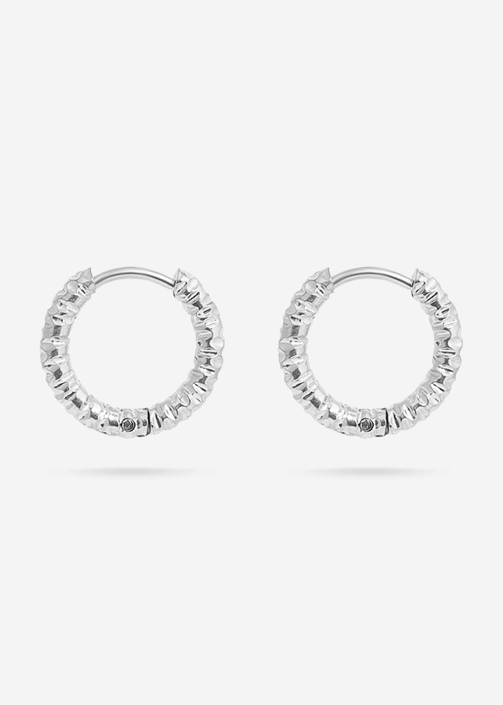 18K Gold PVD Stainless Steel Textured Huggie Hoop Earrings / ERJ0012: Gold / 15mm